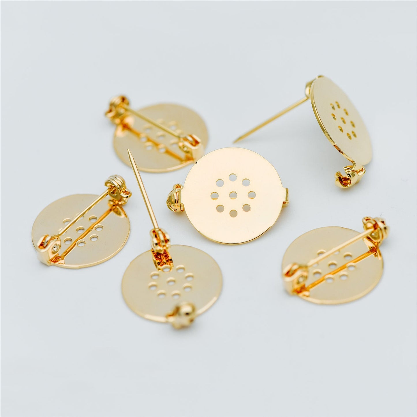 10pcs Gold Brooch Pin Blanks, Flat Pad Cabochon Blanks 18mm, Brooch Findings (GB-636)