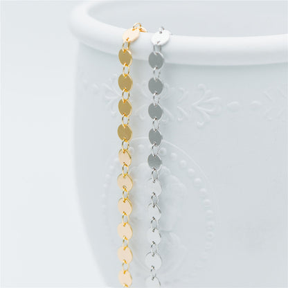 Gold/ Silver tone Round Disc Chains 4mm/ 5mm, Handmade Disk Geometric Chain (#LK-154)/ 1 Meter=3.3 feet