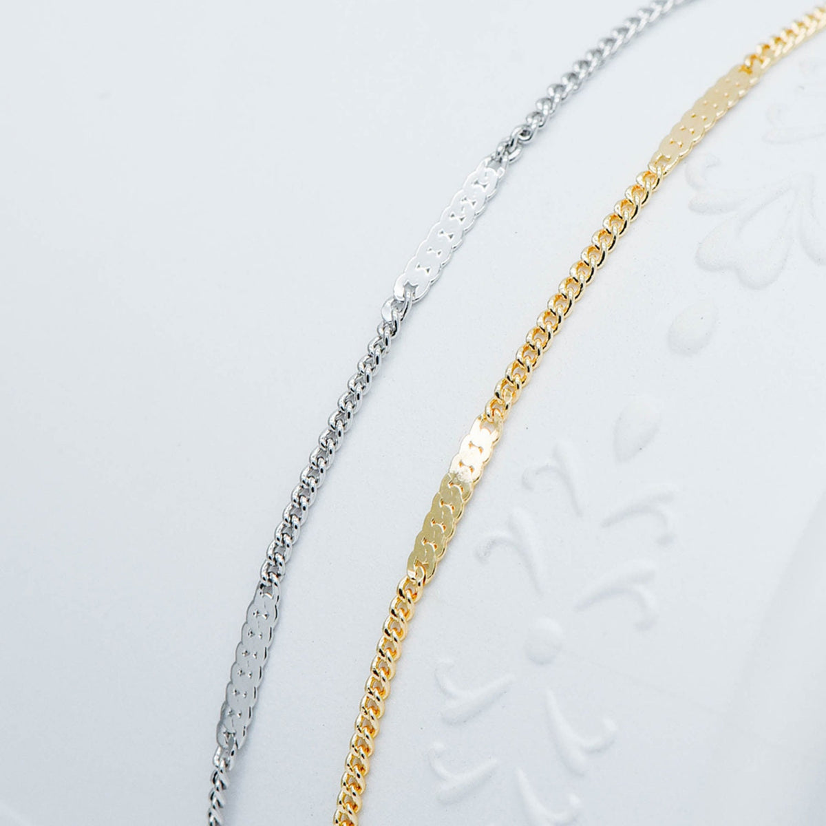 Dainty Gold/ Silver tone Flat Link Chains 1.9mm, Real Gold/ Rhodium plated on Brass Tiny Chain (#LK-177)/ 1 Meter=3.3 ft