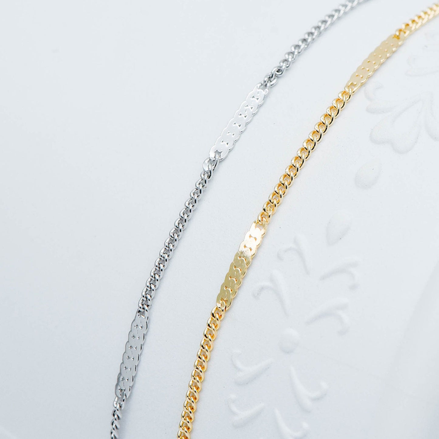 Dainty Gold/ Silver tone Flat Link Chains 1.9mm, Real Gold/ Rhodium plated on Brass Tiny Chain (#LK-177)/ 1 Meter=3.3 ft