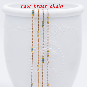 Dainty Miyuki Seed Glass Bead Chain 1.8mm, Unplated Brass Beaded Tiny Chain, Blue/ White (#LK-213)/ 1 Meter=3.3ft