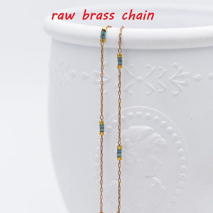 Dainty Miyuki Seed Glass Bead Chain 1.8mm, Unplated Brass Beaded Tiny Chain, Blue/ White (#LK-213)/ 1 Meter=3.3ft
