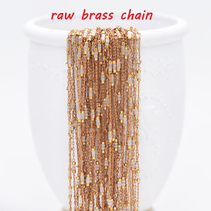 Dainty Miyuki Seed Glass Bead Chain 1.8mm, Unplated Brass Beaded Tiny Chain, Blue/ White (#LK-213)/ 1 Meter=3.3ft