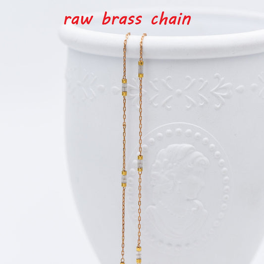 Dainty Miyuki Seed Glass Bead Chain 1.8mm, Unplated Brass Beaded Tiny Chain, Blue/ White (#LK-213)/ 1 Meter=3.3ft