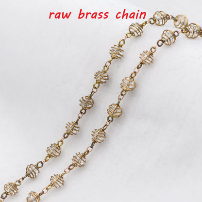 Raw Brass Crystal Bead Chain 7.5mm, Glass Rondelle Beaded Chain, Handmade Wire Chain Wholesale (#LK-218-RB)/ 1 Meter=3.3ft