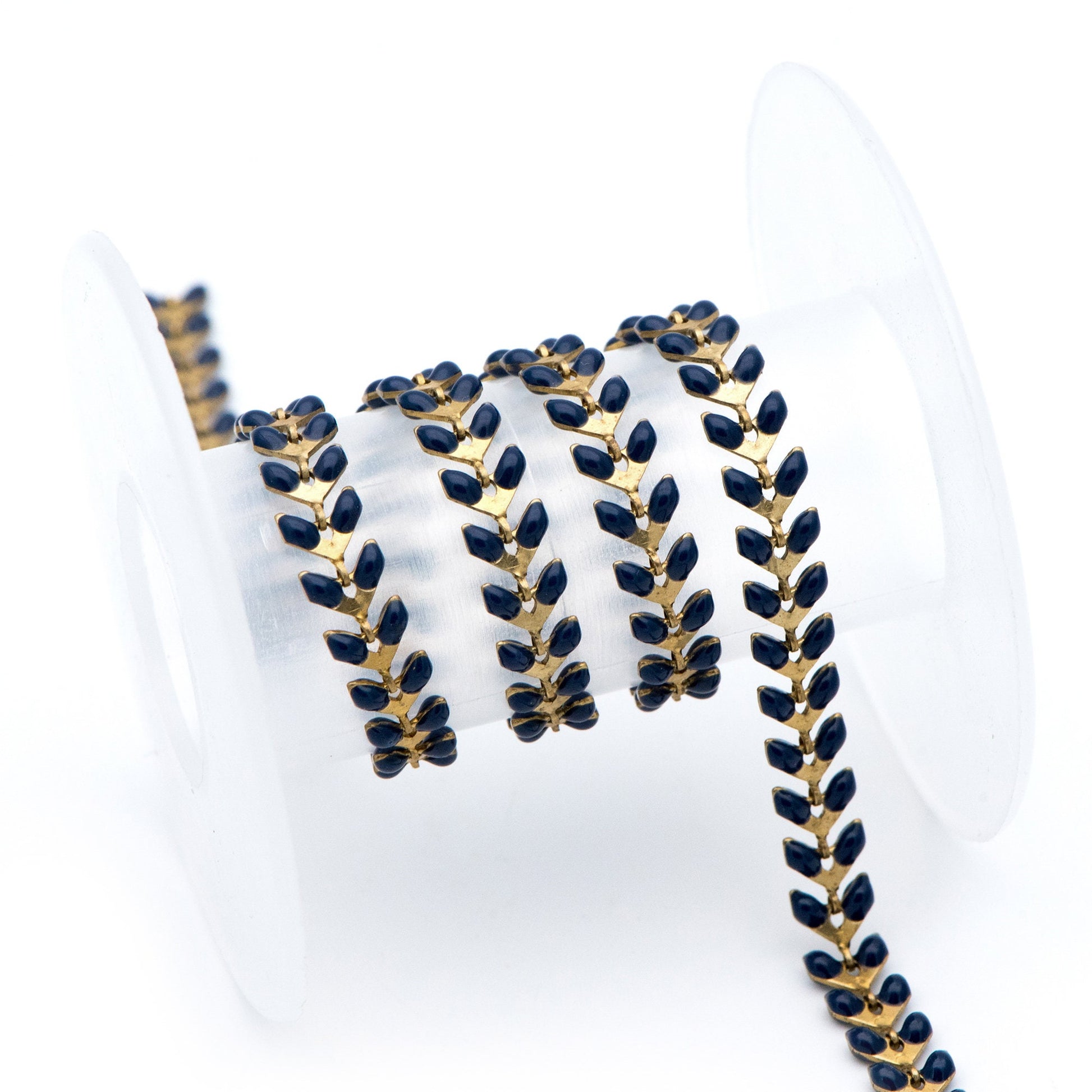 Dark Blue Enamel Brass Arrow Chain 6mm, Flat Chevron Chain, Herringbone Fish bone Designer Chain (#LK-048-17)/ 1 Meter=3.3ft