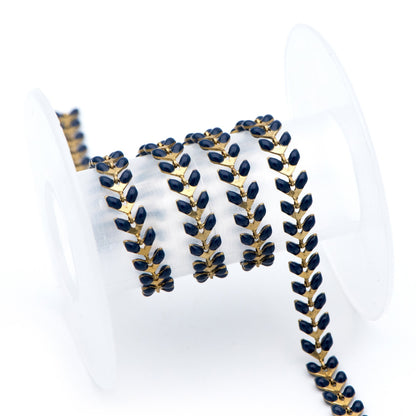 Dark Blue Enamel Brass Arrow Chain 6mm, Flat Chevron Chain, Herringbone Fish bone Designer Chain (#LK-048-17)/ 1 Meter=3.3ft