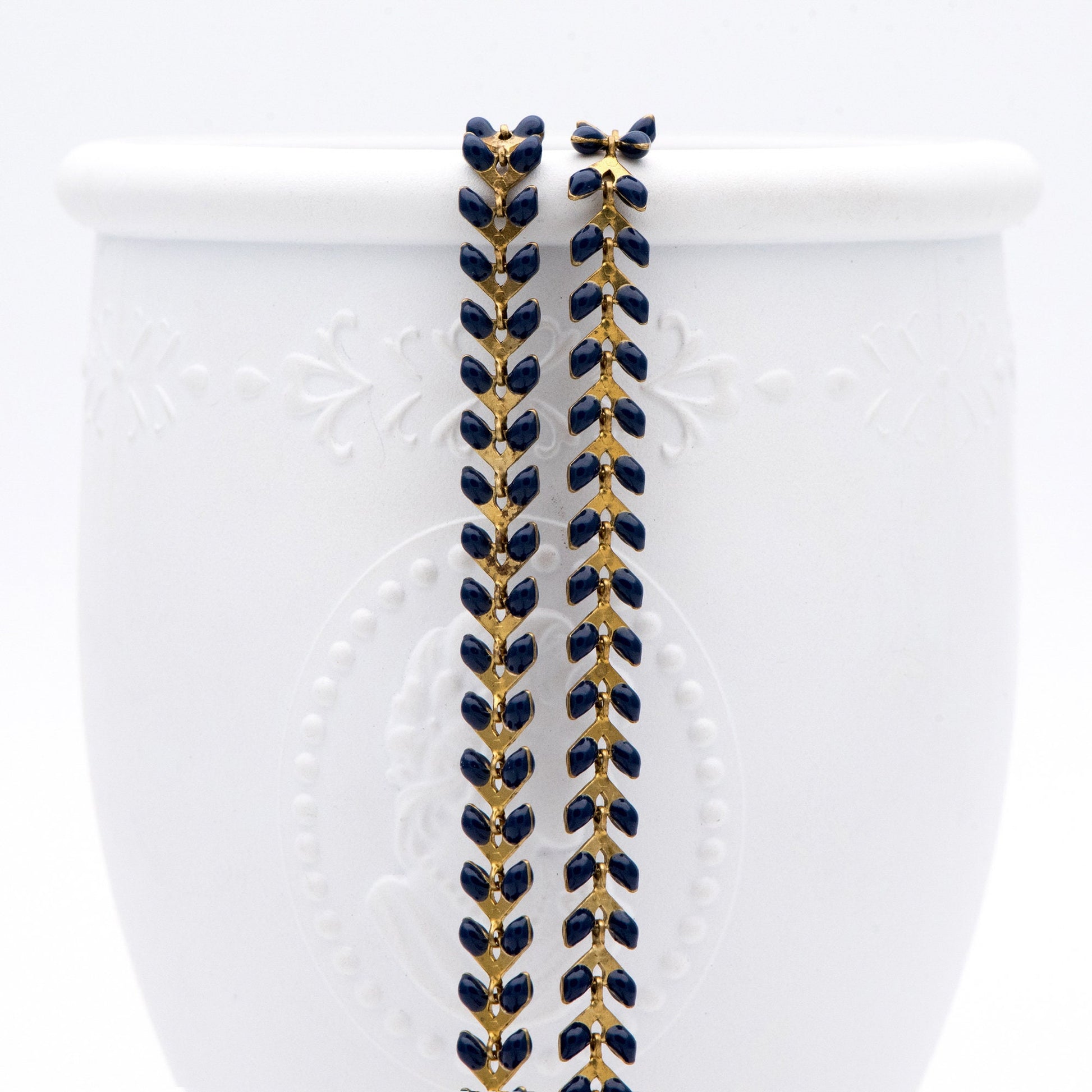 Dark Blue Enamel Brass Arrow Chain 6mm, Flat Chevron Chain, Herringbone Fish bone Designer Chain (#LK-048-17)/ 1 Meter=3.3ft
