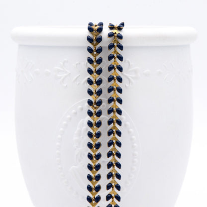 Dark Blue Enamel Brass Arrow Chain 6mm, Flat Chevron Chain, Herringbone Fish bone Designer Chain (#LK-048-17)/ 1 Meter=3.3ft