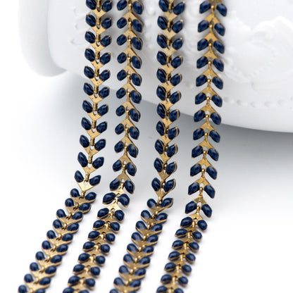 Dark Blue Enamel Brass Arrow Chain 6mm, Flat Chevron Chain, Herringbone Fish bone Designer Chain (#LK-048-17)/ 1 Meter=3.3ft