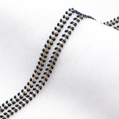 Dark Blue Enamel Brass Arrow Chain 6mm, Flat Chevron Chain, Herringbone Fish bone Designer Chain (#LK-048-17)/ 1 Meter=3.3ft