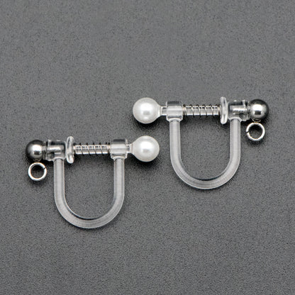 10pcs Resin Clip On Earring Findings, Rhodium plated Brass Earwire, Silver Non Pierced Earrings (GB-670)
