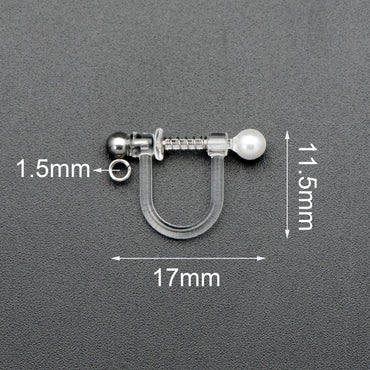 10pcs Resin Clip On Earring Findings, Rhodium plated Brass Earwire, Silver Non Pierced Earrings (GB-670)