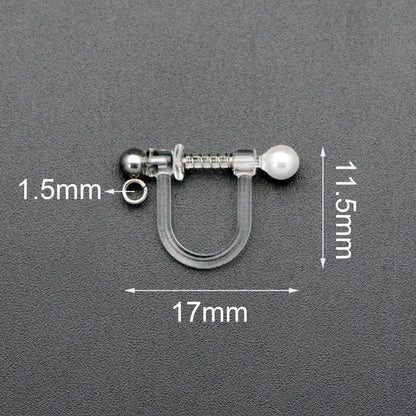 10pcs Resin Clip On Earring Findings, Rhodium plated Brass Earwire, Silver Non Pierced Earrings (GB-670)