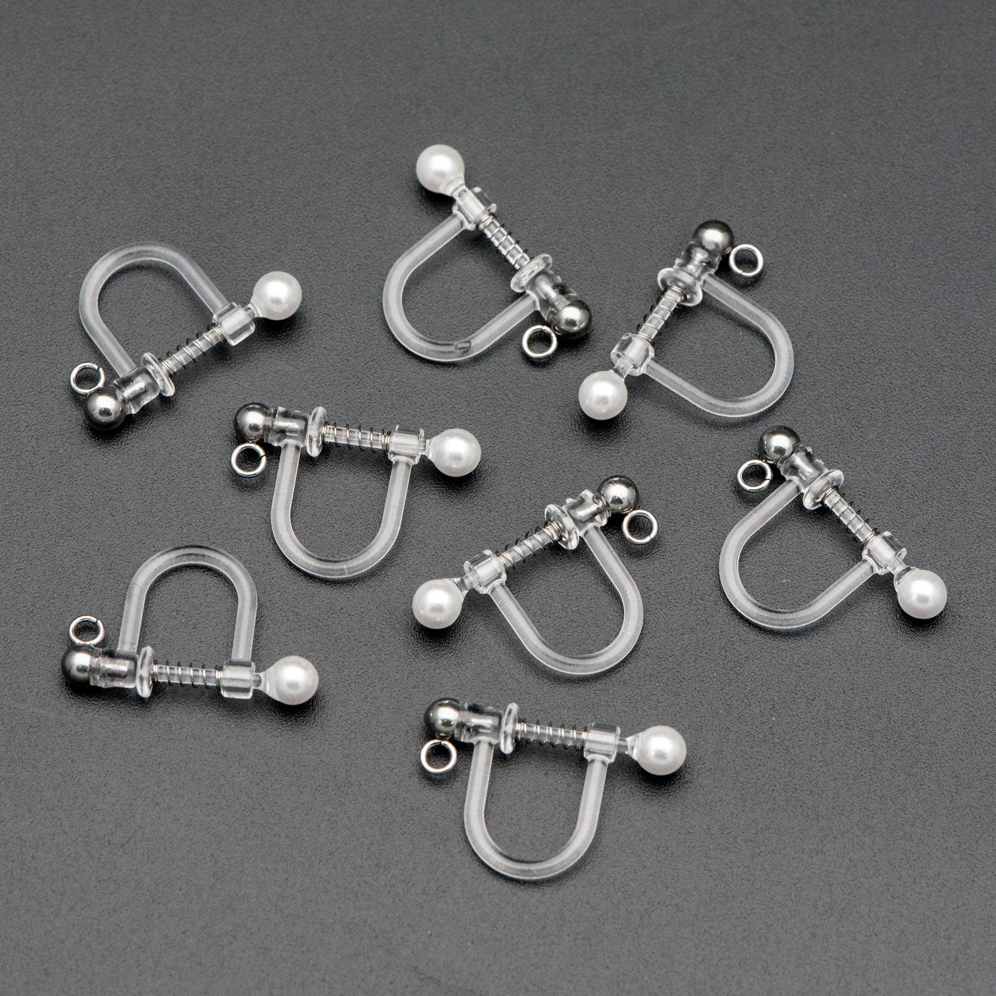 10pcs Resin Clip On Earring Findings, Rhodium plated Brass Earwire, Silver Non Pierced Earrings (GB-670)