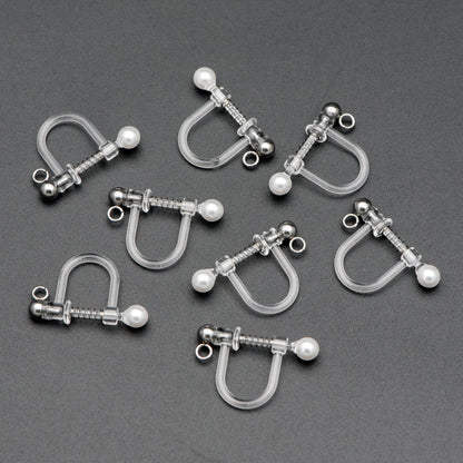 10pcs Resin Clip On Earring Findings, Rhodium plated Brass Earwire, Silver Non Pierced Earrings (GB-670)