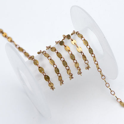 Raw Brass Oval Disc Chains 3x5mm, Handmade Disk Geometric Chain Wholesale (#LK-266-RB)/ 1 Meter=3.3 feet