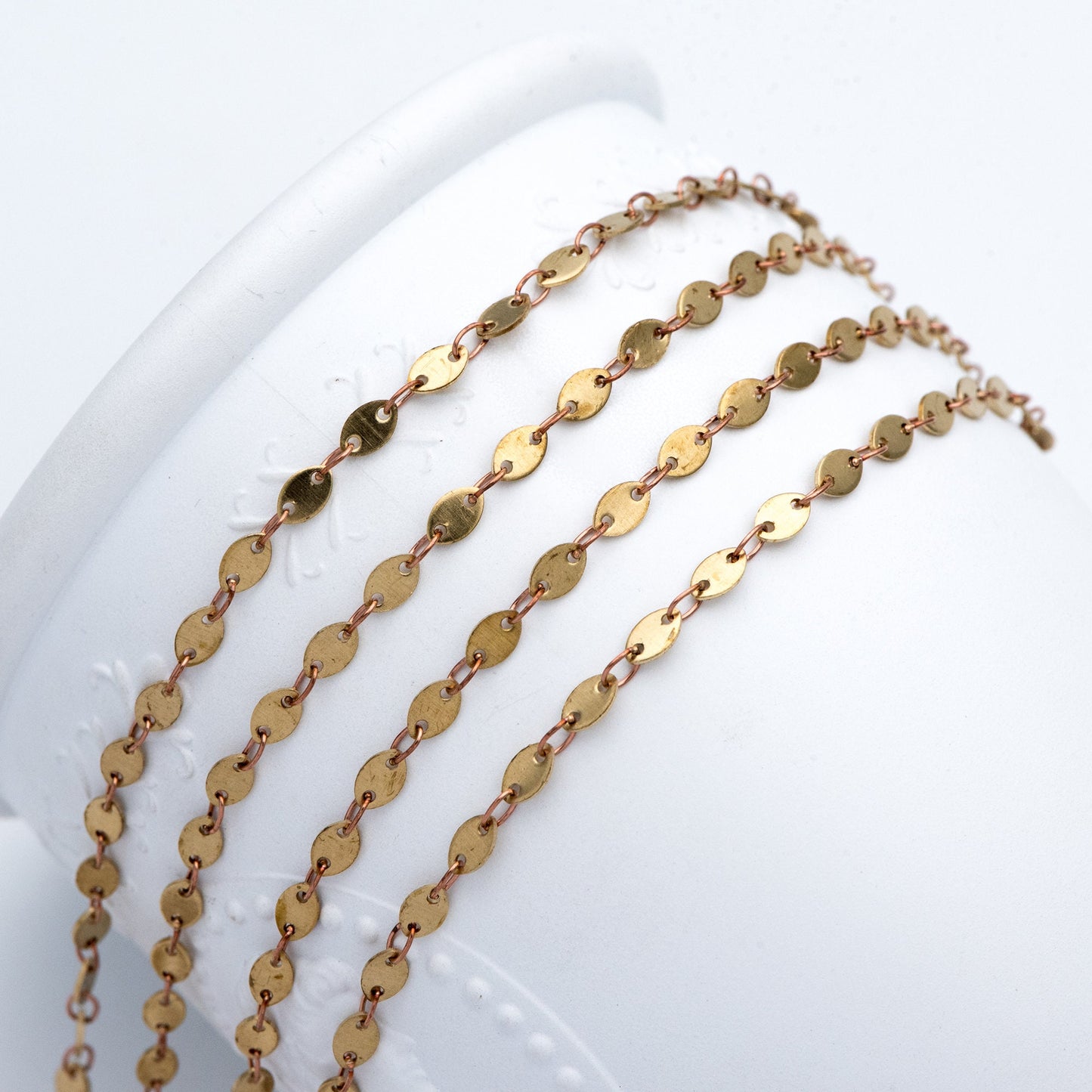 Raw Brass Oval Disc Chains 3x5mm, Handmade Disk Geometric Chain Wholesale (#LK-266-RB)/ 1 Meter=3.3 feet