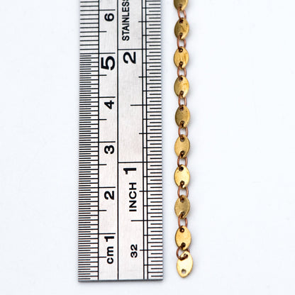 Raw Brass Oval Disc Chains 3x5mm, Handmade Disk Geometric Chain Wholesale (#LK-266-RB)/ 1 Meter=3.3 feet