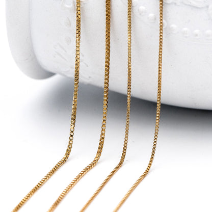 Raw Brass Box Chains Wholesale, 0.7/ 0.9/ 1.1m Thin (#LK-259-RB)/ 1 Meter=3.3 ft