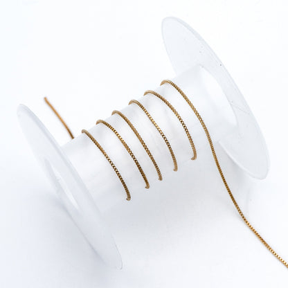 Raw Brass Box Chains Wholesale, 0.7/ 0.9/ 1.1m Thin (#LK-259-RB)/ 1 Meter=3.3 ft