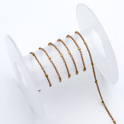 Dainty Raw Brass Beaded Cable Chains, 1.2mm Tiny Chain with 1.4mm Cube Beads, Delicate Chains for DIY Necklace (#LK-263-RB)/ 1 Meter=3.3 ft
