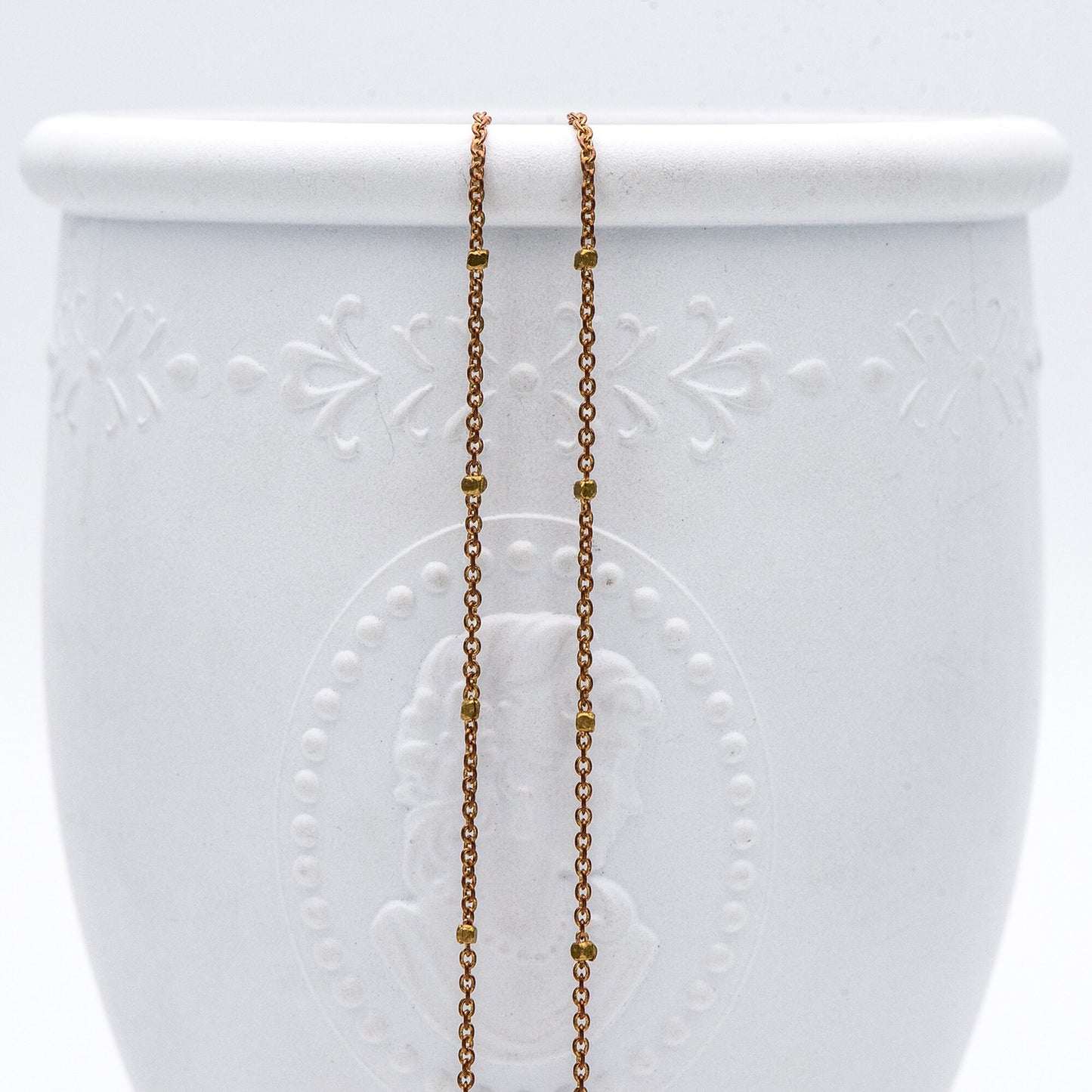 Dainty Raw Brass Beaded Cable Chains, 1.2mm Tiny Chain with 1.4mm Cube Beads, Delicate Chains for DIY Necklace (#LK-263-RB)/ 1 Meter=3.3 ft