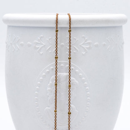 Dainty Raw Brass Beaded Cable Chains, 1.2mm Tiny Chain with 1.4mm Cube Beads, Delicate Chains for DIY Necklace (#LK-263-RB)/ 1 Meter=3.3 ft