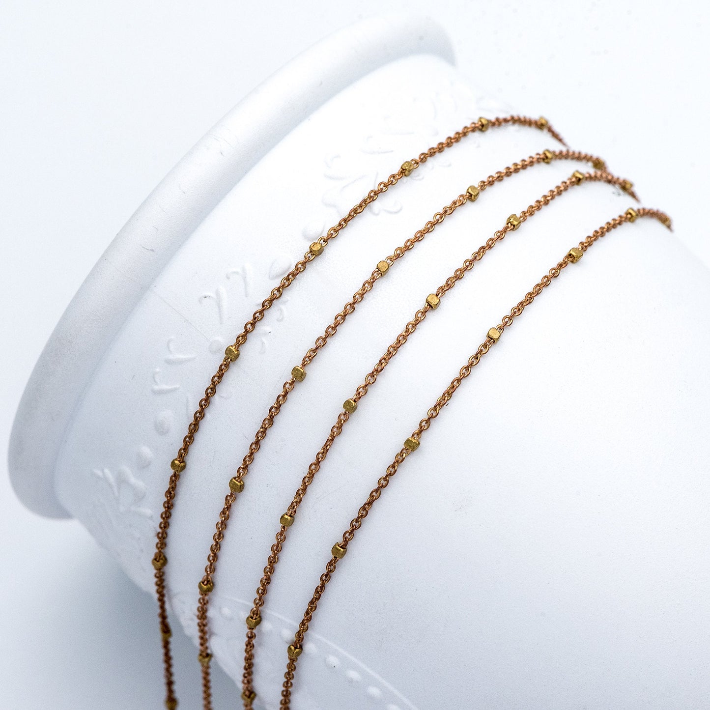 Dainty Raw Brass Beaded Cable Chains, 1.2mm Tiny Chain with 1.4mm Cube Beads, Delicate Chains for DIY Necklace (#LK-263-RB)/ 1 Meter=3.3 ft