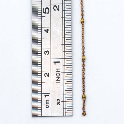 Dainty Raw Brass Beaded Cable Chains, 1.2mm Tiny Chain with 1.4mm Cube Beads, Delicate Chains for DIY Necklace (#LK-263-RB)/ 1 Meter=3.3 ft