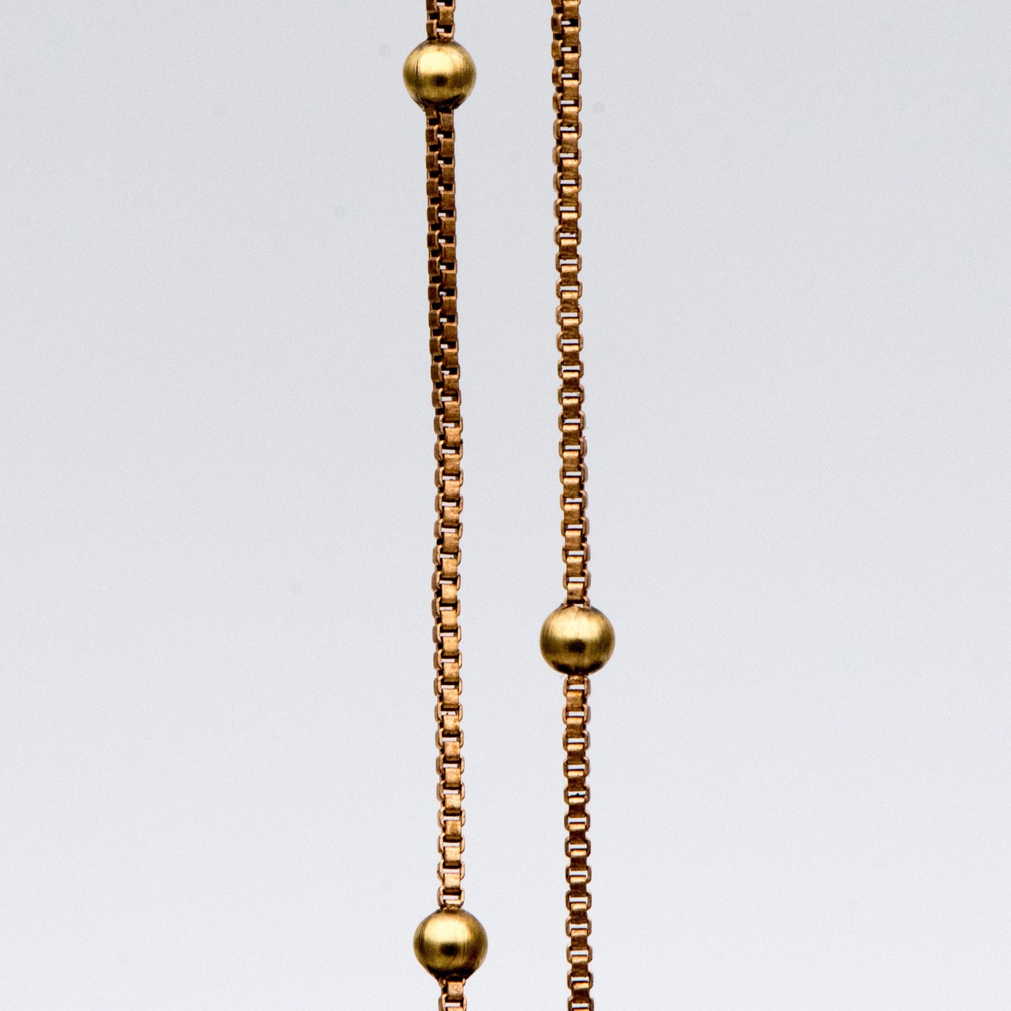Dainty Raw Brass Beaded Box Chains, 0.9mm Box Chain with 2.5mm Round Ball Beads, Tiny Necklace Chain Wholesale (#LK-261-RB)/ 1 Meter=3.3 ft