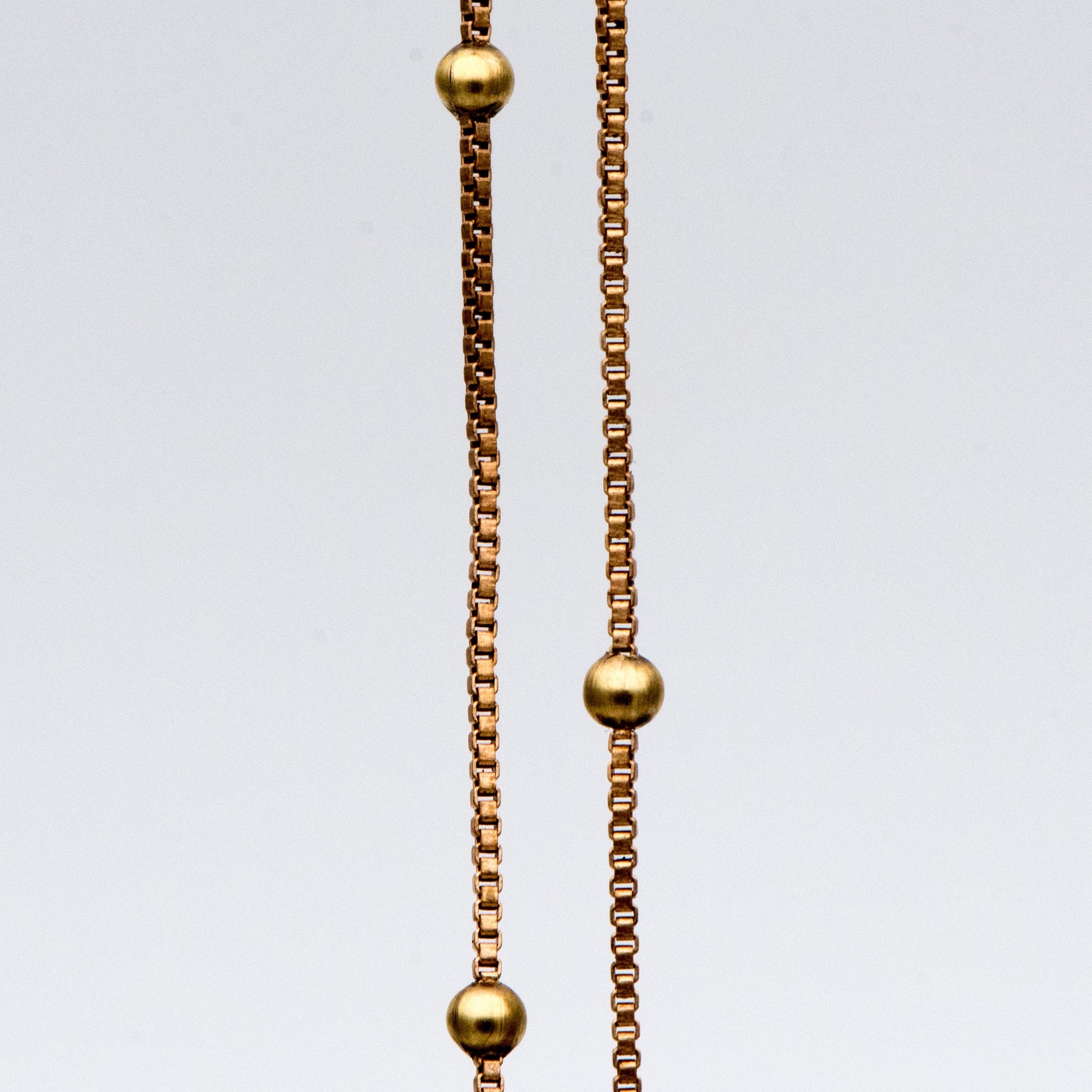 Dainty Raw Brass Beaded Box Chains, 0.9mm Box Chain with 2.5mm Round Ball Beads, Tiny Necklace Chain Wholesale (#LK-261-RB)/ 1 Meter=3.3 ft