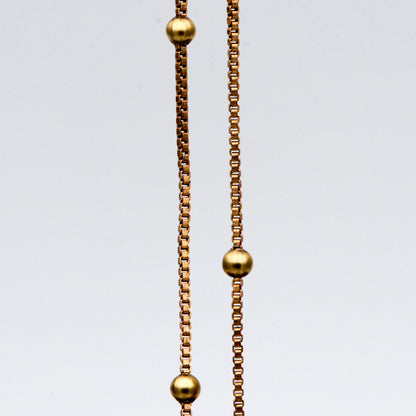 Dainty Raw Brass Beaded Box Chains, 0.9mm Box Chain with 2.5mm Round Ball Beads, Tiny Necklace Chain Wholesale (#LK-261-RB)/ 1 Meter=3.3 ft