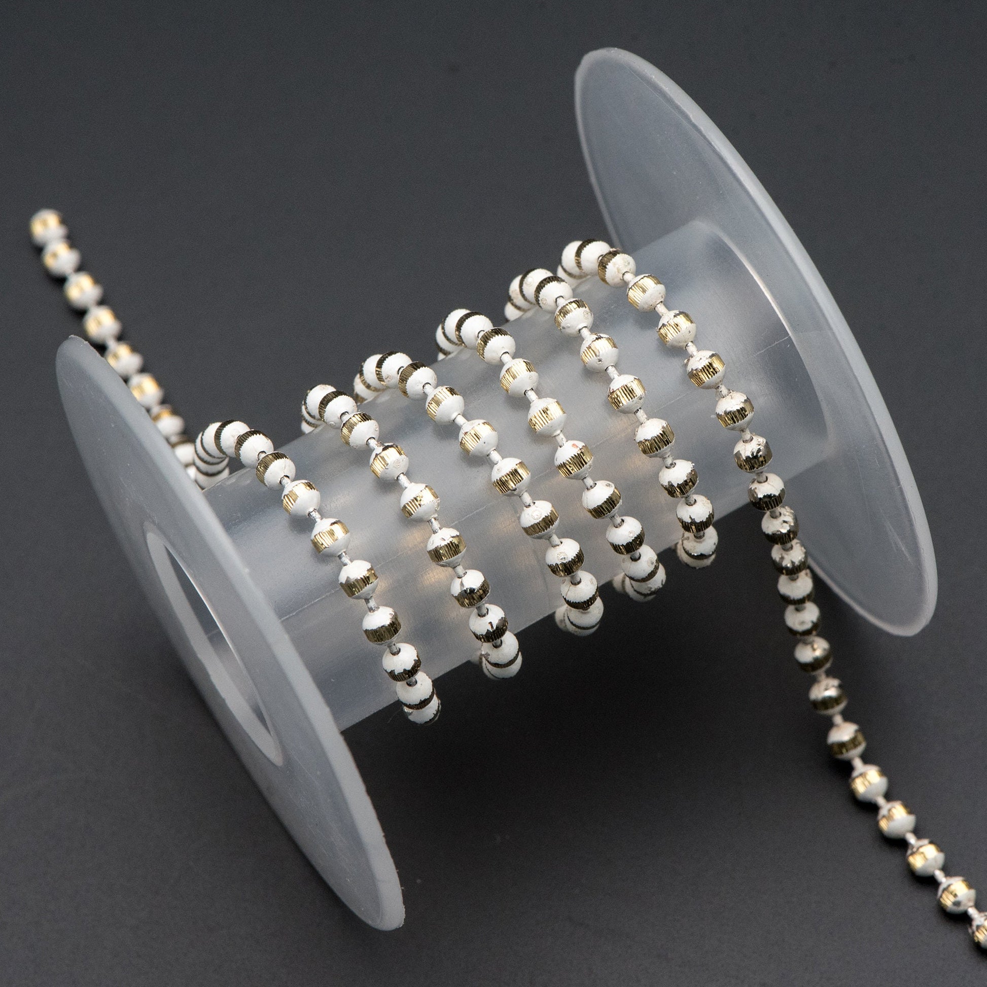Brass Beaded Ball Chain 3mm, White Grey Coffee (#LK-255)/ 1 Meters=3.3ft