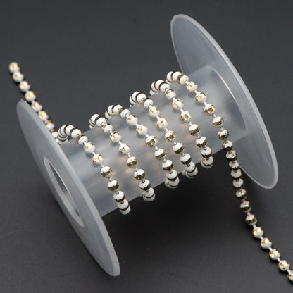 Brass Beaded Ball Chain 3mm, White Grey Coffee (#LK-255)/ 1 Meters=3.3ft
