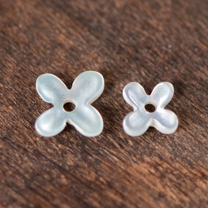 10pcs White Mother of Pearl Shell Flowers, Floral MOP Cabochon Beads 6mm/ 8mm (#V1343)