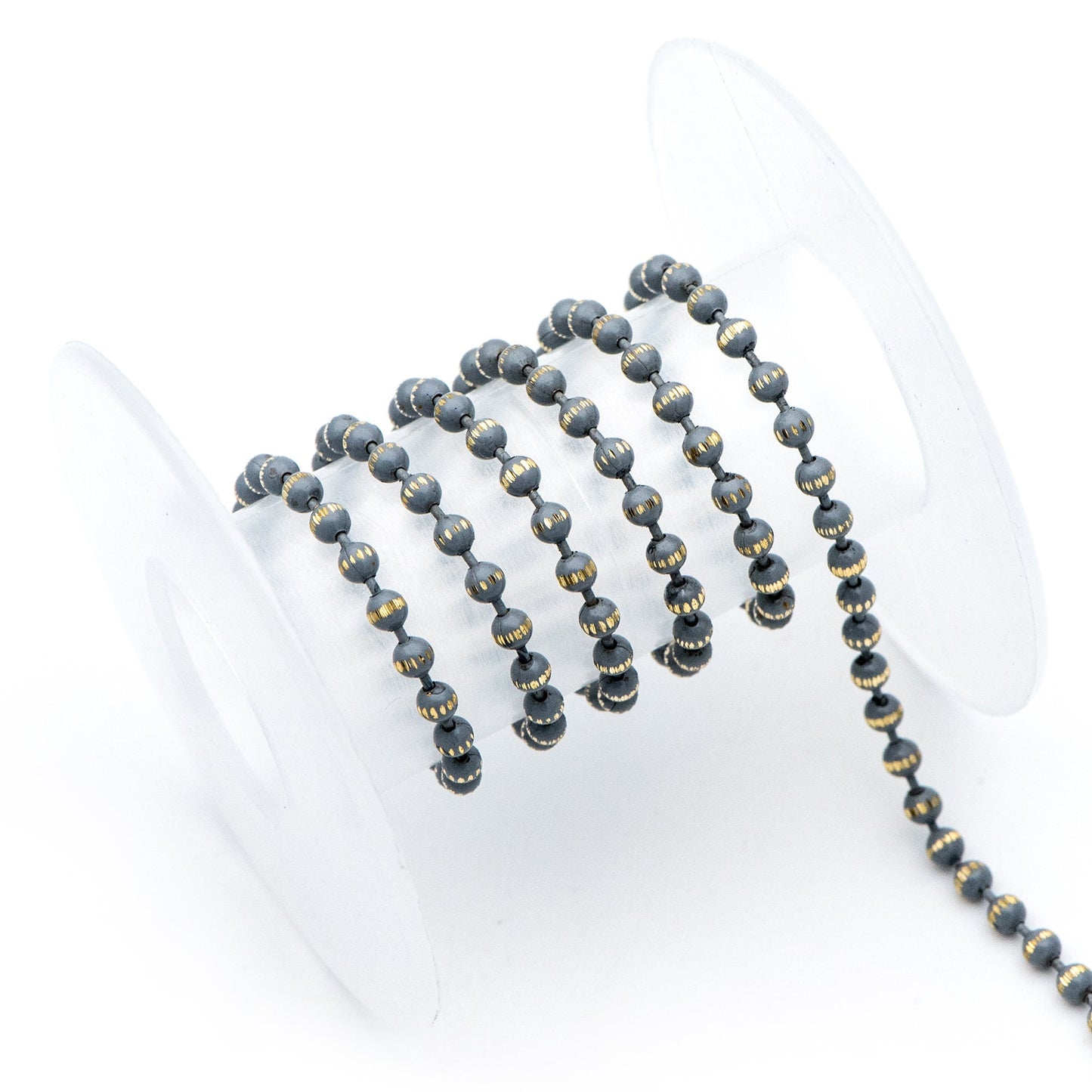 Brass Beaded Ball Chain 3mm, White Grey Coffee (#LK-255)/ 1 Meters=3.3ft