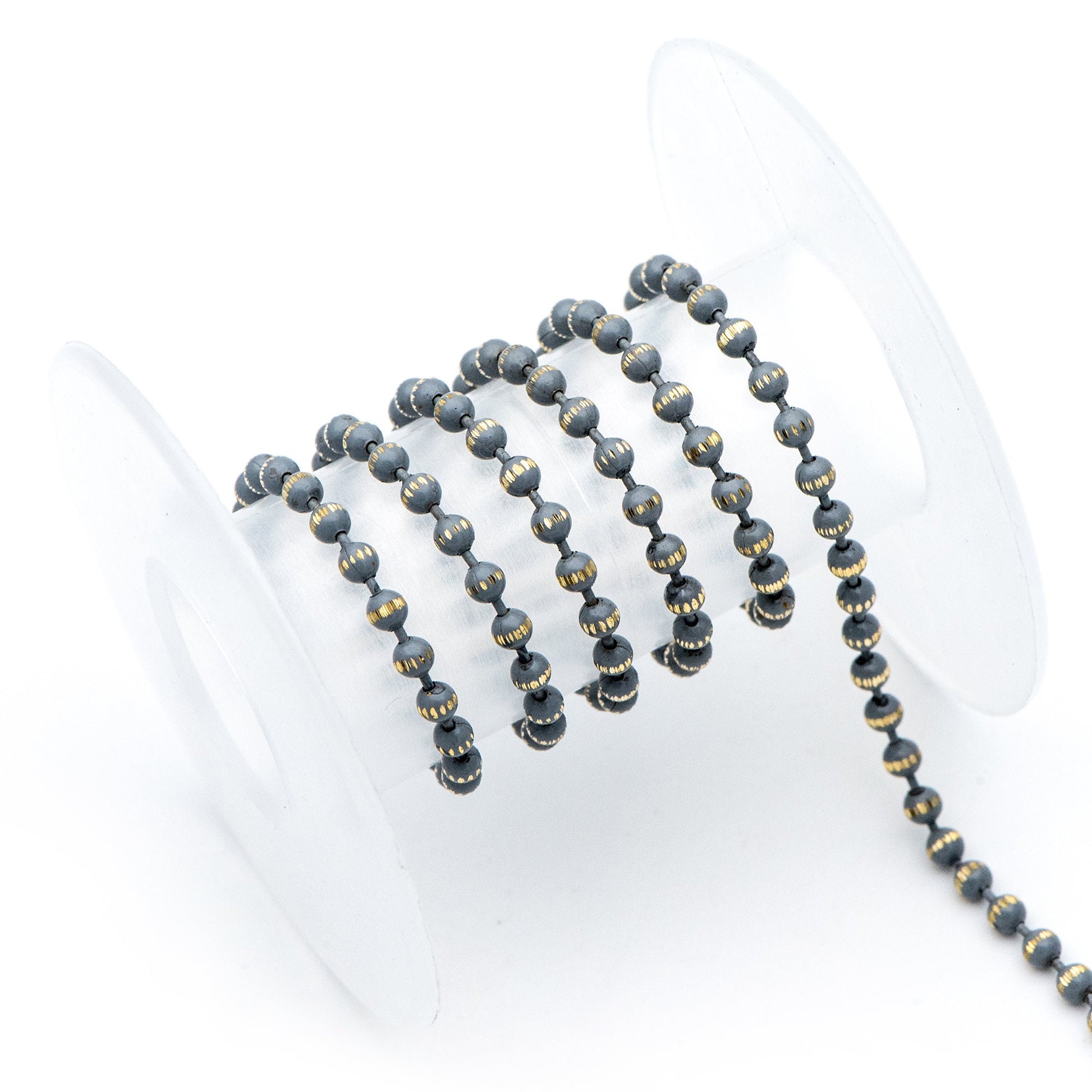 Brass Beaded Ball Chain 3mm, White Grey Coffee (#LK-255)/ 1 Meters=3.3ft