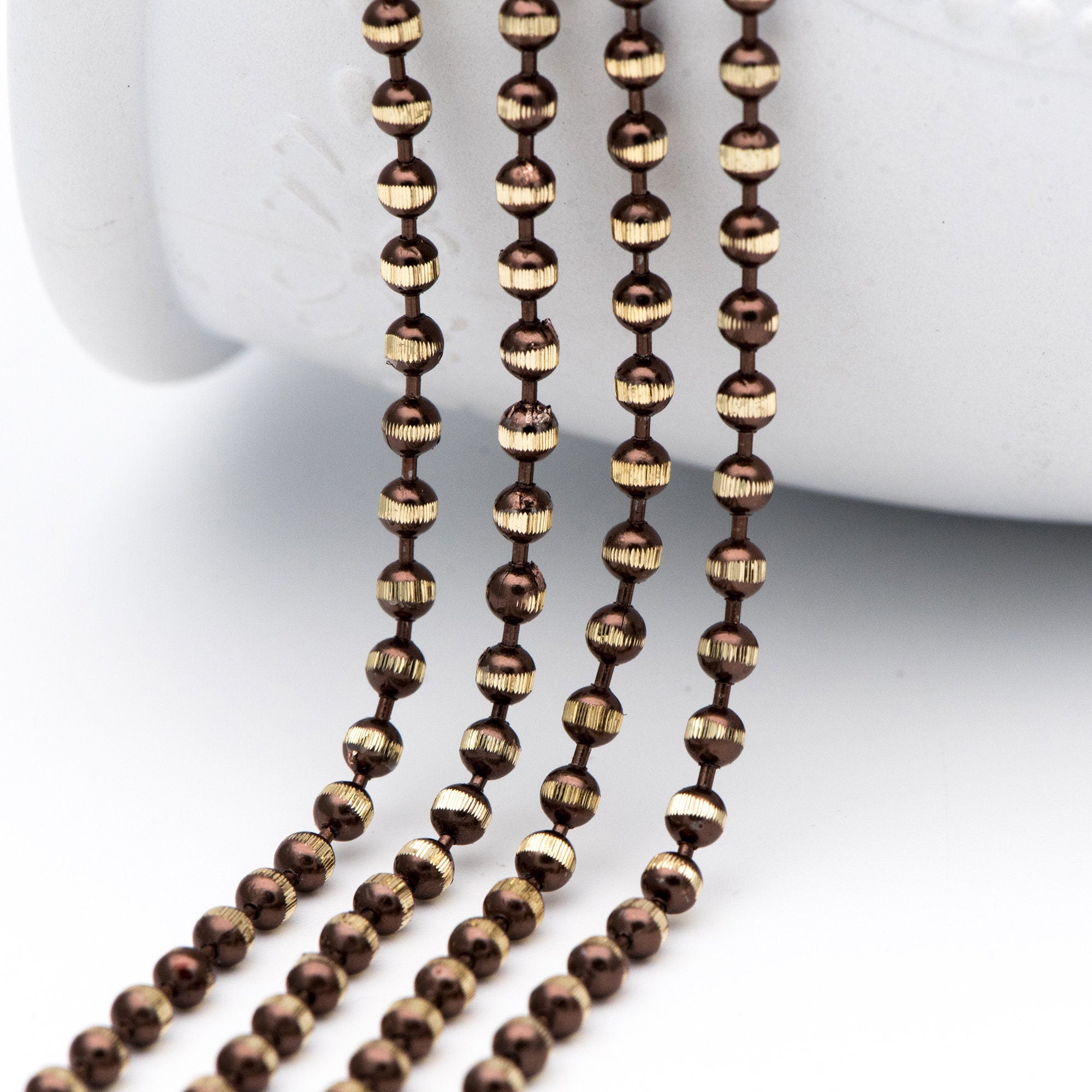 Brass Beaded Ball Chain 3mm, White Grey Coffee (#LK-255)/ 1 Meters=3.3ft