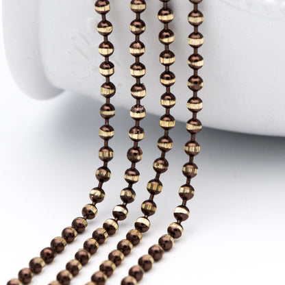 Brass Beaded Ball Chain 3mm, White Grey Coffee (#LK-255)/ 1 Meters=3.3ft