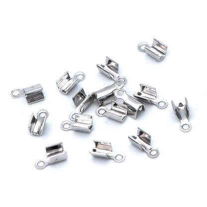 20pcs Silver tone Crimp End Tips, Leather Hemp Cord Chain Ends, 8x3/ 9x4mm, Rhodium plated Brass, Thick and Sturdy (GB-674)