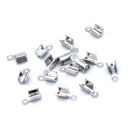 20pcs Silver tone Crimp End Tips, Leather Hemp Cord Chain Ends, 8x3/ 9x4mm, Rhodium plated Brass, Thick and Sturdy (GB-674)