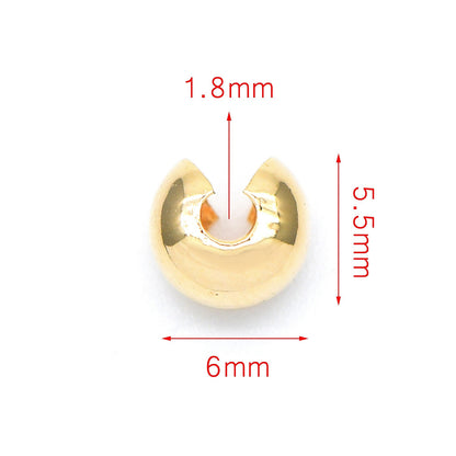 20pcs Gold/ Silver tone Crimp Beads Covers, 18K Gold/ Rhodium plated Brass, Conceal Crimp Ends 4/ 5/ 6mm (GB-637)