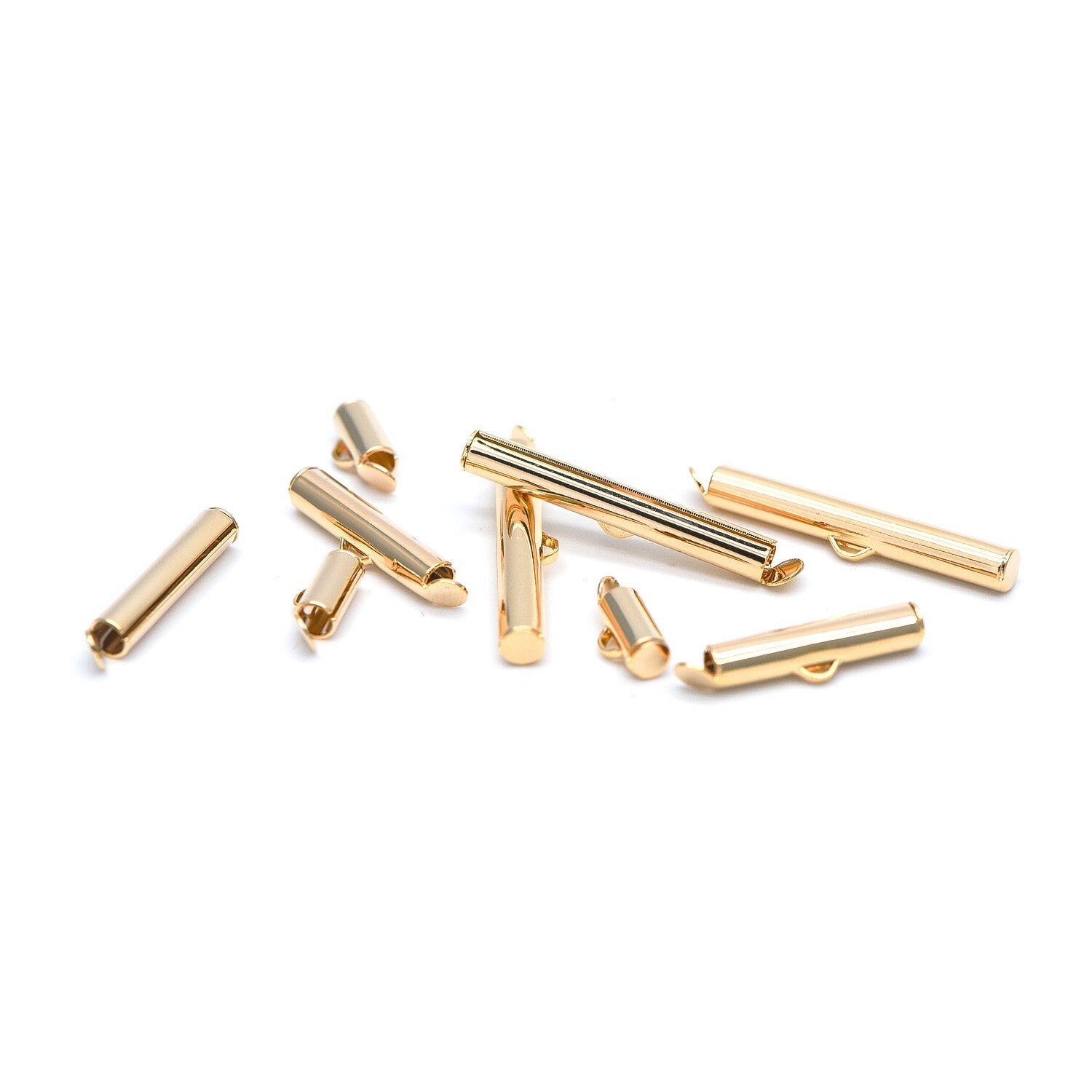 10pcs Slide On Tube Clasp, 18K Gold plated Brass, Multi Strands Clasp End for Beads/ Chains, Multi Size (GB-638)