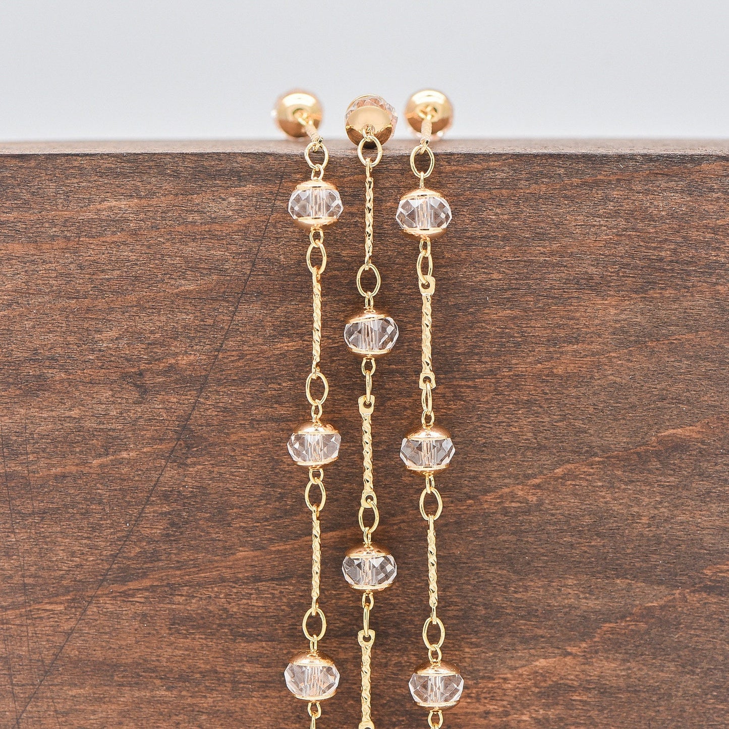 Gold Crystal Beaded Chain, 18K Gold plated Brass Chain with Crystal Rondelle Beads (#LK-216-1)/ 1 Meter=3.3ft