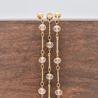 Gold Crystal Beaded Chain, 18K Gold plated Brass Chain with Crystal Rondelle Beads (#LK-216-1)/ 1 Meter=3.3ft