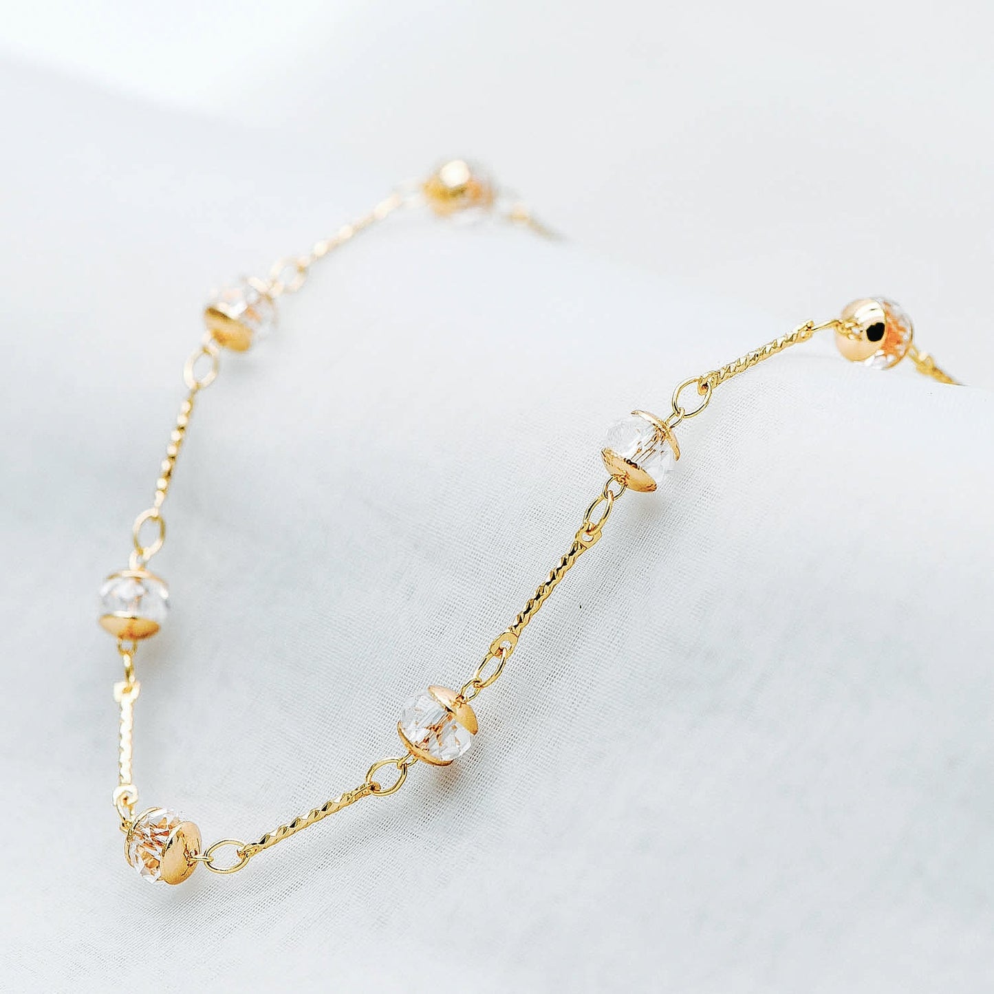 Gold Crystal Beaded Chain, 18K Gold plated Brass Chain with Crystal Rondelle Beads (#LK-216-1)/ 1 Meter=3.3ft