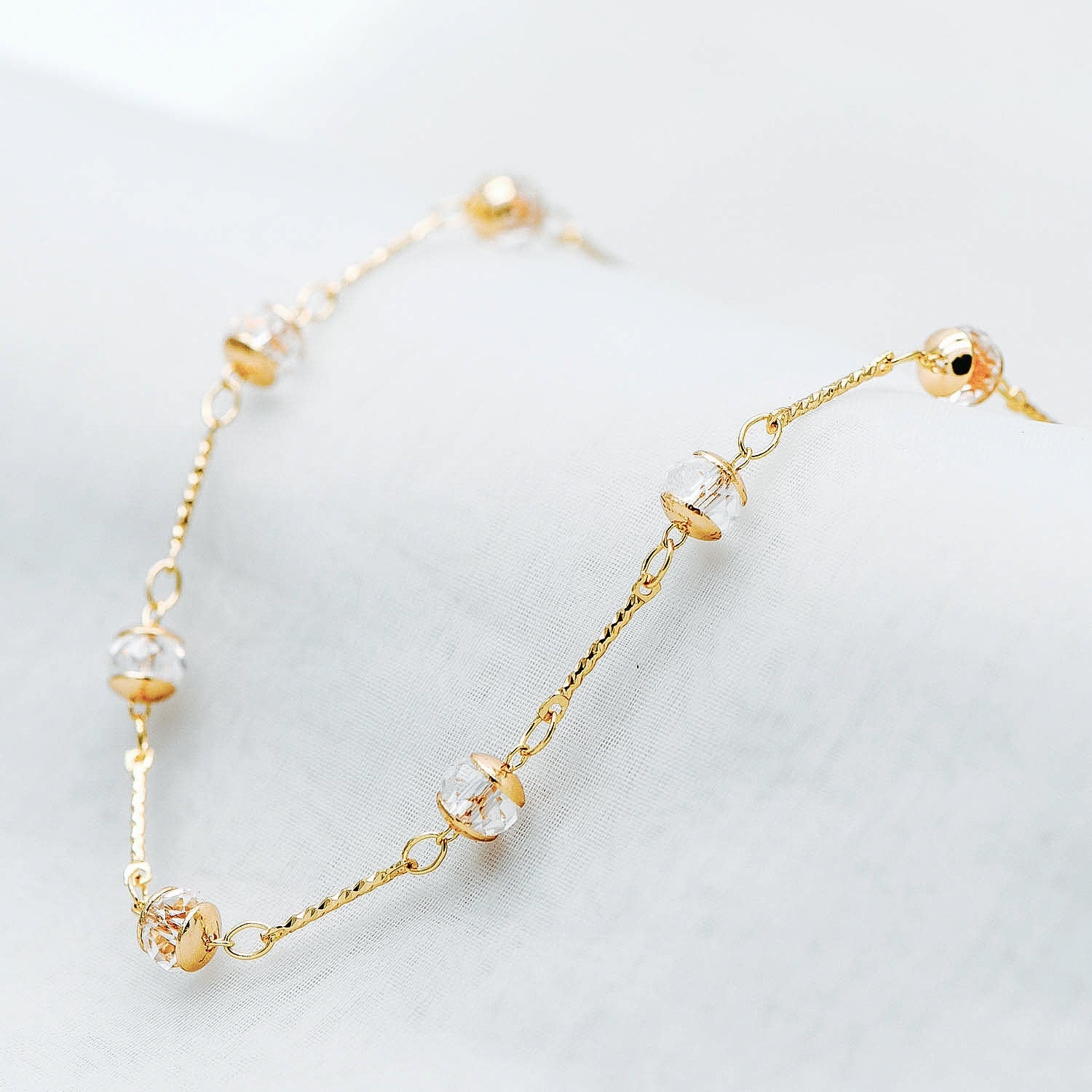 Gold Crystal Beaded Chain, 18K Gold plated Brass Chain with Crystal Rondelle Beads (#LK-216-1)/ 1 Meter=3.3ft