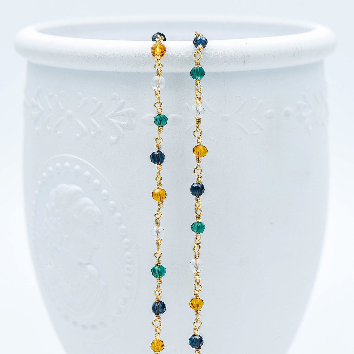Glass Rondelle Bead Chain 3.5mm, 18K Gold plated on Brass Beaded Chains, Multi Colors Crystal (#LK-221-1)/ 1 Meter=3.3ft
