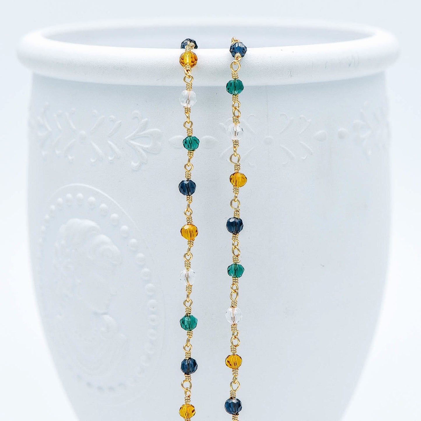 Glass Rondelle Bead Chain 3.5mm, 18K Gold plated on Brass Beaded Chains, Multi Colors Crystal (#LK-221-1)/ 1 Meter=3.3ft